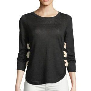 Lisa Todd Explorer 100% Linen Side Lace-Up Sweater Black Size Small